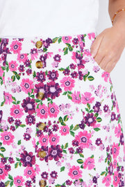 Yumi Pink Retro Floral Cotton Stretch Mini Skirt