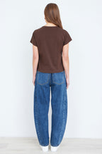 Yumi Brown Cotton Jersey Top With Knot Detail