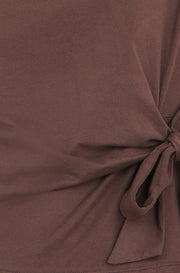 Yumi Brown Cotton Jersey Top With Knot Detail