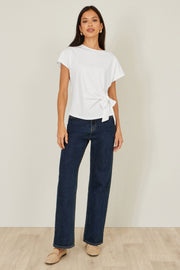 Yumi White Cotton Jersey Top With Knot Detail