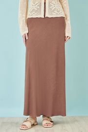 Yumi Brown Viscose Maxi Skirt