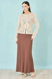 Yumi Brown Viscose Maxi Skirt