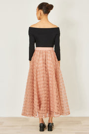 Yumi Blush Pink Spot And Rose Tulle Skirt