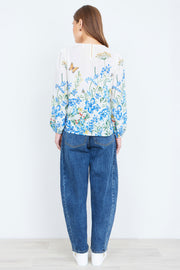 Yumi Ivory Butterfly Print Long Sleeve Top