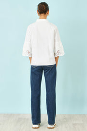 Yumi White Cotton Lace Border Shirt