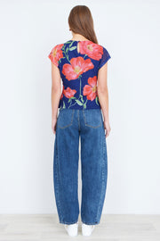 Yumi Navy Poppy Mesh Top