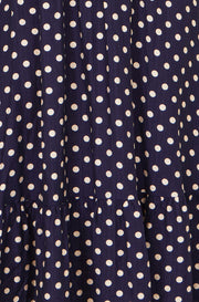 Yumi Navy Spot Ruched Waist Midi Dress