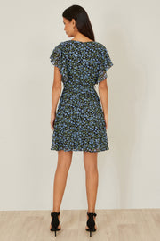 Yumi Blue Ditsy Print Floral Skater Dress
