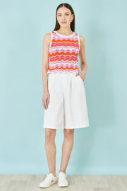 Yumi Orange Stripe Crochet Stripe Vest Top