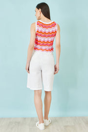 Yumi Orange Stripe Crochet Stripe Vest Top
