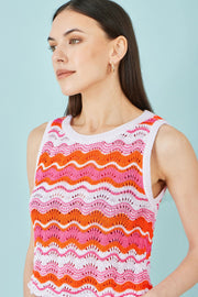 Yumi Orange Stripe Crochet Stripe Vest Top