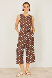 Yumi Brown Polka Dot Culotte Jumpsuit