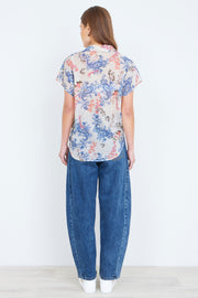 Yumi White Cotton Paisley Print Tie Knot Shirt