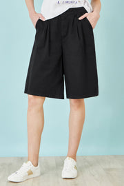 Yumi Black Cotton Bermuda Shorts