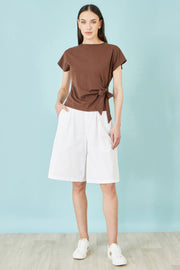 Yumi White Cotton Bermuda Shorts