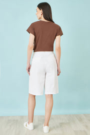 Yumi White Cotton Bermuda Shorts