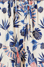 Yumi Blue Bird Print Viscose Wide Leg Trousers