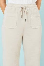 Yumi Cream Relaxed Stretch Wide Leg Trousers With Pockets