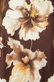 Yumi Brown Cowl Neck Satin Floral Dress
