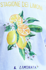 Yumi White Retro Relaxed Lemon Print Cotton T Shirt
