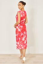 Yumi Red  Mesh Ruched Bodycon Midi Dress