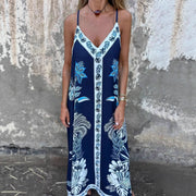 Summer New Arrival European And American Style Retro Minimalist Strap Printed Dress