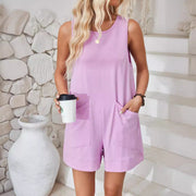 Women Sleeveless Shorts Jumpsuit With Pockets Fashion Beach Pants Summer Clothing