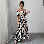 Off-shoulder Sexy Hollow-out Dress Printed Bodycon Dress That Flatters Your Figure And Shows Off Your Waist