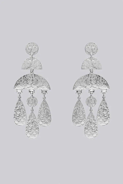 Delilah Beaten Silver Geo Drop Earrings