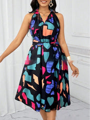 Women's Casual European And American-Style Printed Crew-Neck Dress