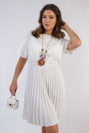 Short Sleeve Pleated Midi Dress