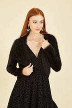 Yumi Black Eyelash Knit Bolero
