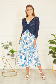 Yumi Navy Cotton Crochet Twisted Bolero Top