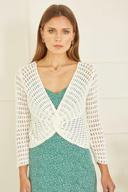Yumi Ivory Cotton Crochet Twisted Bolero Top
