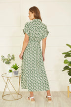 Yumi Green Viscose Midi Shirt Dress With Matching Belt