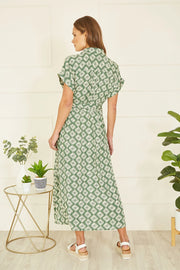 Yumi Green Viscose Midi Shirt Dress With Matching Belt