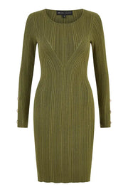 Yumi Green Shimmer Fitted Midi Dress With Button