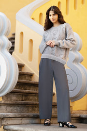 Yumi Grey Heart Knit Relaxed Jumper