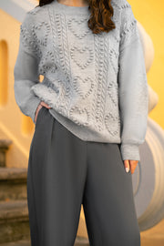 Yumi Grey Heart Knit Relaxed Jumper
