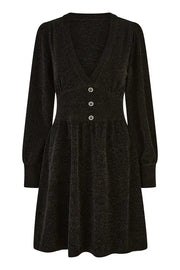 Yumi Black V Neck Empire Line Knitted Skater Dress
