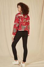 Yumi Red Animal Print Reversible Cotton Cropped Quilted Jacket