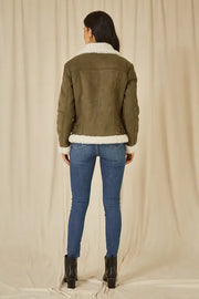 Yumi Green Faux Suede And Shearling Biker Jacket