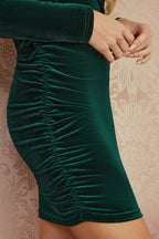 Mela Green Velvet Fitted Long Sleeve Mini Dress