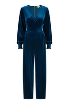 Yumi Teal Velvet Long sleeve Jumpsuit