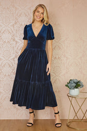 Yumi Navy Velvet Midi Dress