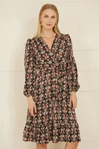 Yumi Black Ikat Long Sleeve Skater Dress