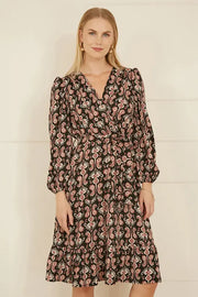 Yumi Black Ikat Long Sleeve Skater Dress