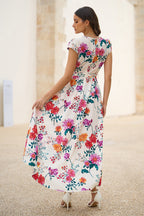 Yumi Ivory Flower Print Wrap Midi Dress