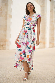 Yumi Ivory Flower Print Wrap Midi Dress