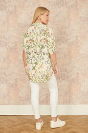 Yumi Beige Relaxed Fit Shirt With Botanical Print